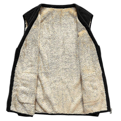 (M,Black)Men's Lamb Wool Solid Color Waistcoat Vest 1