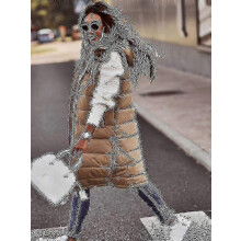(4XL,female,Khaki)2025 Womens Hooded Quilted Zip Up Gilet Waistcoat Padded Winter Vest Long Bodywarmer