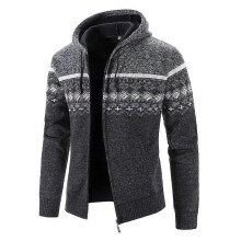 (4XL,dark grey)Men's Autumn Winter Zippered Hooded Sweater Cardigans - Thick Patterned Warm Knitwear for Casual Style