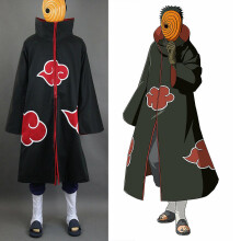 (XXL,Black)Naruto Akatsuki Tobi Uchiha Obito Robe Cloak Coat + Resin Mask Cosplay Costume