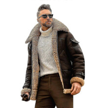 (XL,dark brown)Men's Vintage Suede Jacket Lapel Fur Leather Jacket Cashmere Coat-MXBC