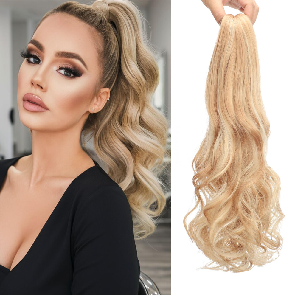 Unisex 20 Inch Wavy Highlight Blonde Ponytail Extension With Claw Clip For Women Instant Length And Volume