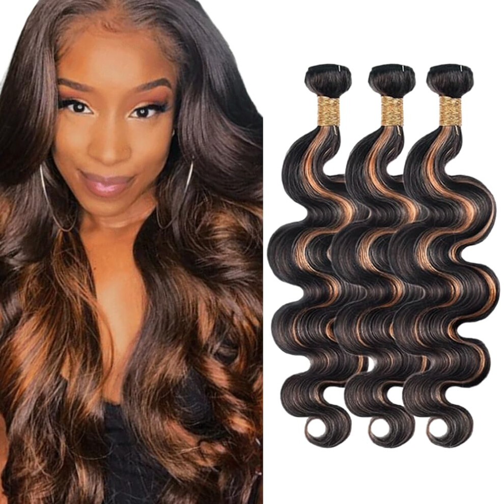 Unisex Brazilian Remy Human Hair Bundles P1b30 Ombre Body Wave 8A Grade 22 Inch 3Pcs Full Volume