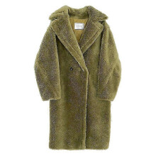 (GREEN LONG,M)Wool Cashmere Fuzzy Teddy Coat Oversized Women Fur-effect Winter Shearling Jacket Long