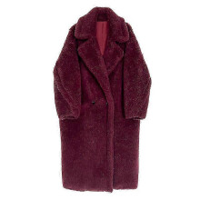 (WINE RED LONG,L)Wool Cashmere Fuzzy Teddy Coat Oversized Women Fur-effect Winter Shearling Jacket Long