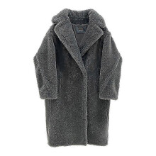 (GRAY LONG,L)Wool Cashmere Fuzzy Teddy Coat Oversized Women Fur-effect Winter Shearling Jacket Long