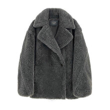 (GRAY SHORT,L)Wool Cashmere Fuzzy Teddy Coat Oversized Women Fur-effect Winter Shearling Jacket Long