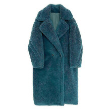 (BLUE LONG,S)Wool Cashmere Fuzzy Teddy Coat Oversized Women Fur-effect Winter Shearling Jacket Long