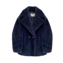 (DEEP BLUE SHORT,L)Wool Cashmere Fuzzy Teddy Coat Oversized Women Fur-effect Winter Shearling Jacket Long