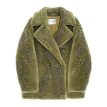 (GREEN SHORT,XL)Wool Cashmere Fuzzy Teddy Coat Oversized Women Fur-effect Winter Shearling Jacket Long