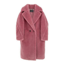 (ROSE PINK LONG,S)Wool Cashmere Fuzzy Teddy Coat Oversized Women Fur-effect Winter Shearling Jacket Long