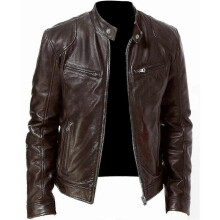 (3XL,Brown)Men"s Casual Leather Jacket Front Zipper Closure Vintage Outwear For Working Driving Travel Outfit
