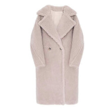 (PINK BEIGE LONG,S)Wool Cashmere Fuzzy Teddy Coat Oversized Women Fur-effect Winter Shearling Jacket Long