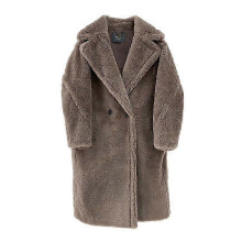 (KHAKI LONG,S)Wool Cashmere Fuzzy Teddy Coat Oversized Women Fur-effect Winter Shearling Jacket Long