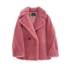(ROSE PINK SHORT,M)Wool Cashmere Fuzzy Teddy Coat Oversized Women Fur-effect Winter Shearling Jacket Long