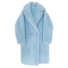 (LIGHT BLUE LONG,L)Wool Cashmere Fuzzy Teddy Coat Oversized Women Fur-effect Winter Shearling Jacket Long