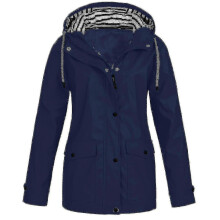 (XXL, Navy) Women's Waterproof Windproof Raincoat Plus Size Outdoor Hooded Rain Jacket