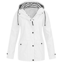 (M, White) Women's Waterproof Windproof Raincoat Plus Size Outdoor Hooded Rain Jacket