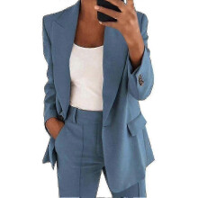 (L,Blue)Women's Light Suit Set with Blazer and Trouser - Anti-Aliasing