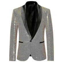 (XL,Gold)Mens Casual Sequin Blazer Suit Jacket for Wedding Celebration