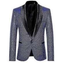 (XL,Blue)Mens Casual Sequin Blazer Suit Jacket for Wedding Celebration