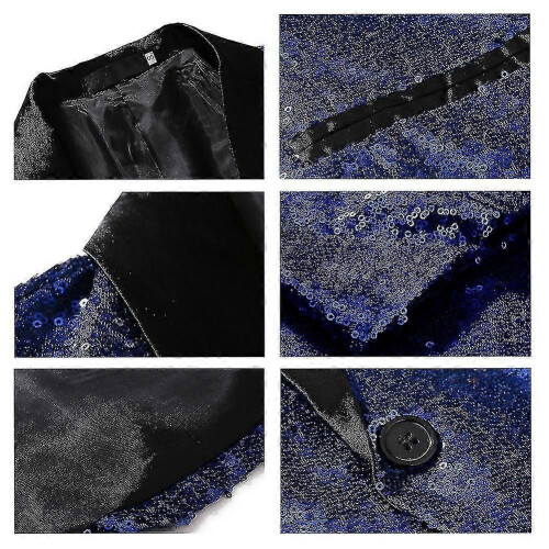 (XL,Blue)Mens Casual Sequin Blazer Suit Jacket for Wedding Celebration 2