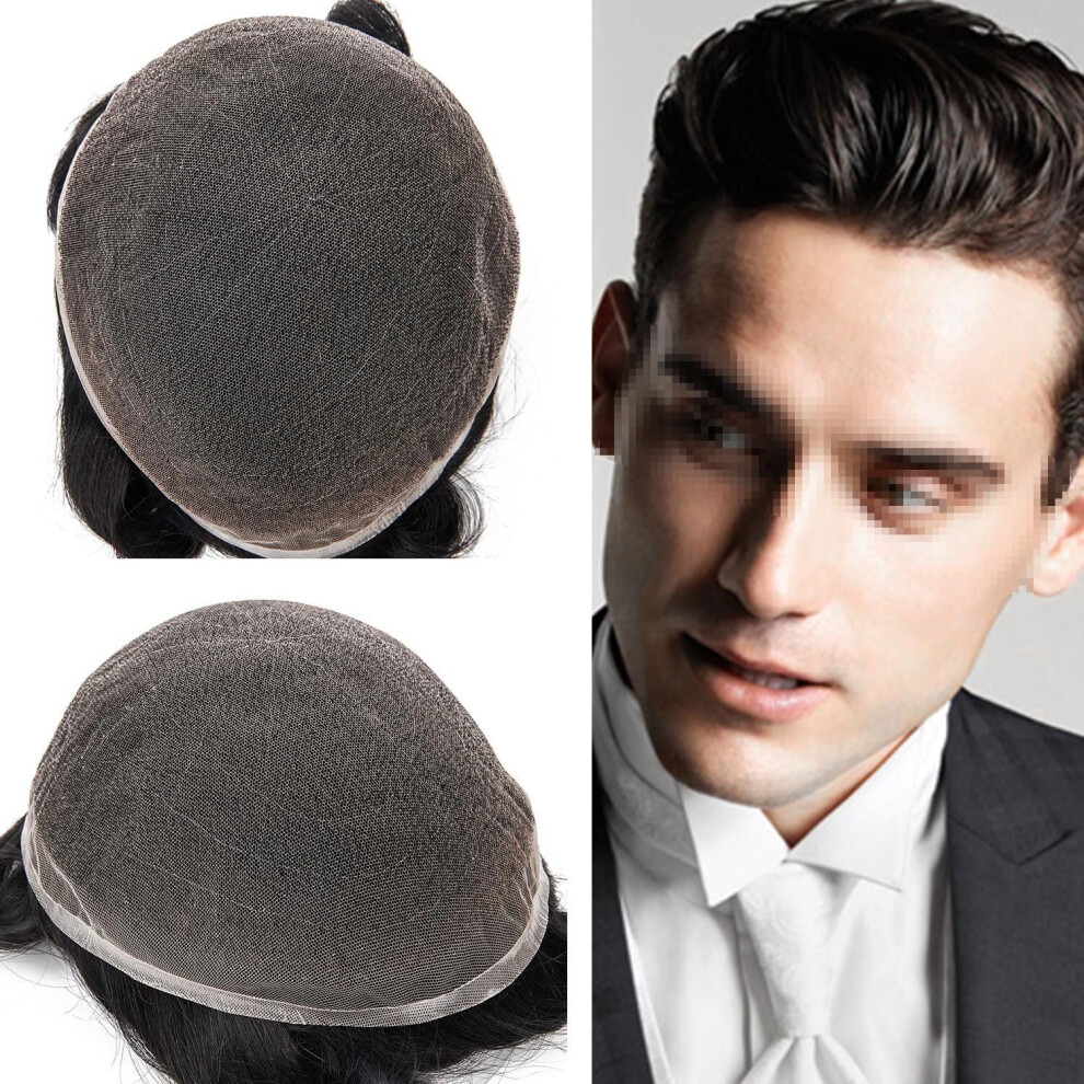 Unisex Black Mens Toupee Swiss Lace Human Hair Wig For Men With Natural Hairline And Durable Reinforced Base