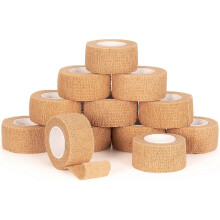 12 Roll Self Adherent Cohesive Bandages 2.5cm X 4.5m Elastic Sports Tape for Finger Wrist Self Adhesive Bandage Pet Vet Wrap for Cat Dog (Skin Color)