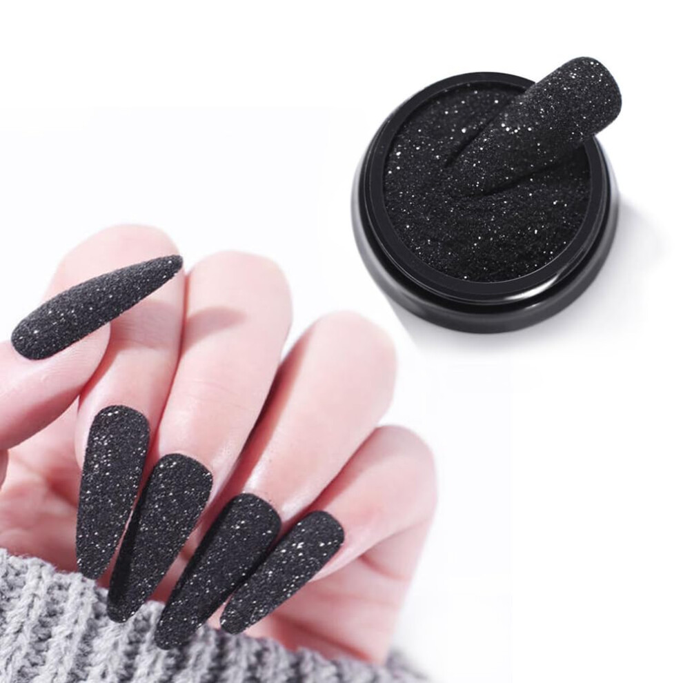 Black Nail Glitter Powder with Clear Sugar Texture for UV LED Nails Gel Polish DIY Manicure Black