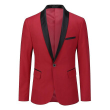 (S,Red)YOUTHUP Mens Business Slim Fit Shawl Collar Wedding Party Blazer