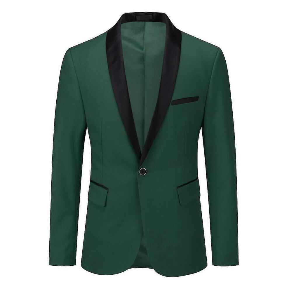 (L, Green) Youthup Mens Business Slim Fit Shawl Collar Wedding Party Blazer-image