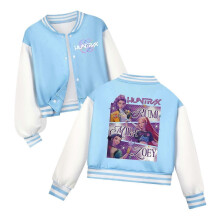 (150,Sky blue)Unisex Kids K-Pop Demon Hunter Cosplay Jacket - Stylish Anime-Inspired Streetwear for Teens