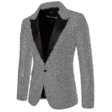 (L,COLOR Silver)Men Glitter Sequin Suit Jackets Fancy Show Costume Party Coats Men Wedding Party Blazer Gentleman Bu