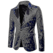 (XL,COLOR Blue)Men Glitter Sequin Suit Jackets Fancy Show Costume Party Coats Men Wedding Party Blazer Gentleman Bu