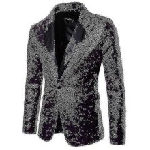 (M,COLOR Purple)Men Glitter Sequin Suit Jackets Fancy Show Costume Party Coats Men Wedding Party Blazer Gentleman Bu