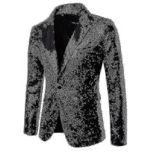 (XXL,COLOR black)Men Glitter Sequin Suit Jackets Fancy Show Costume Party Coats Men Wedding Party Blazer Gentleman Bu