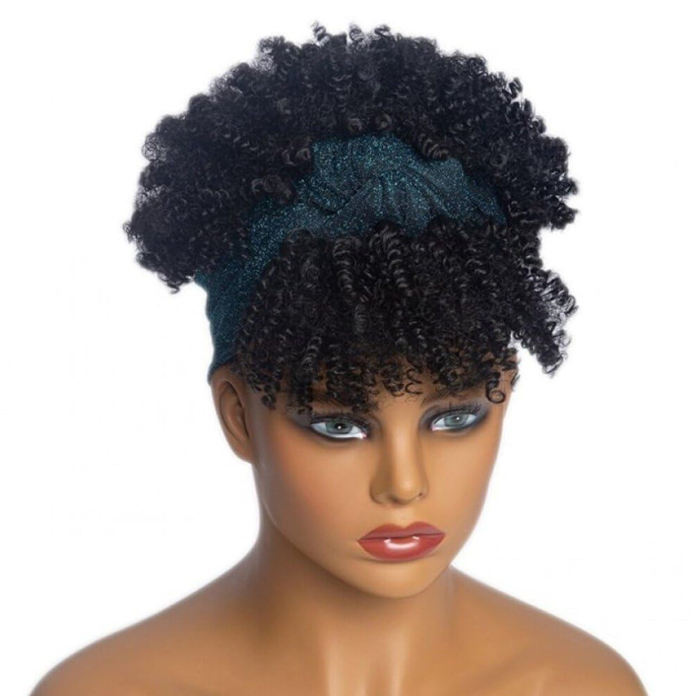 Unisex Afro Headband Wig Short Kinky Curly Blonde With Bangs Integrated Printed Headband Adjustable Fit