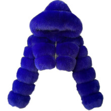 (Large,Blue)Faux Fur Coat Women With Hood Cropped Bubble Coats Fleece Short Warm Jackets Plus Size Winter Coats For Women(kui)