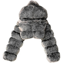 (Small,Dark Gray)Faux Fur Coat Women With Hood Cropped Bubble Coats Fleece Short Warm Jackets Plus Size Winter Coats For Women(kui)