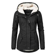 (XXXXL,Black)Waterproof Warm Hooded Winter Coat Thickend Fleece Lined Cotton Coat For Women_c*