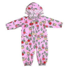 (M, Pink) Cartoon Raincoat Kids Children Jumpsuit Rainwear Boy Girl Waterproof Poncho