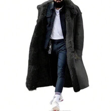 (M,Black)Men's Thick Fur Winter Jacket Mid Length Plus Size Design Outwear Ideal Gift For Extreme Winters