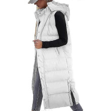 (2XL,female,White)2025 Women's long Quilted Vest hooded sleeveless Button Down puff vest