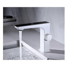 (White) Digital Display Bathroom Basin Faucet Intelligent Led Brass Deck Mounted Washbasin Crane Hot Cold Water Mixer Sink Vanity Tap