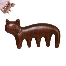 Wooden Cat Shaped Scalp Massager Comb with Wide Tooth Design for Gentle Hair Detangling and Care