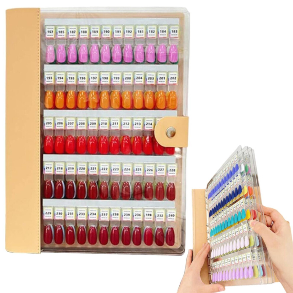 Orange Magnetic Nail Swatch Book 240Pcs Transparent Tips With Numbered Labels, Leatherette Cover
