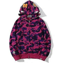 (L,Purple)2025 Newest Unisex Camouflage Hoodie with Shark Embroidery, Full Zipper,