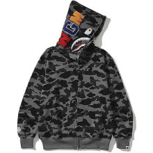 (XL,grey)2025 Newest Unisex Camouflage Hoodie with Shark Embroidery, Full Zipper,
