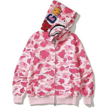 (L,pink)2025 Newest Unisex Camouflage Hoodie with Shark Embroidery, Full Zipper,