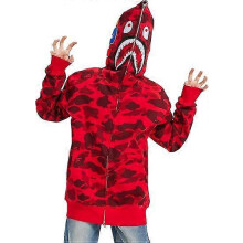 (M,red)2025 Newest Unisex Camouflage Hoodie with Shark Embroidery, Full Zipper,